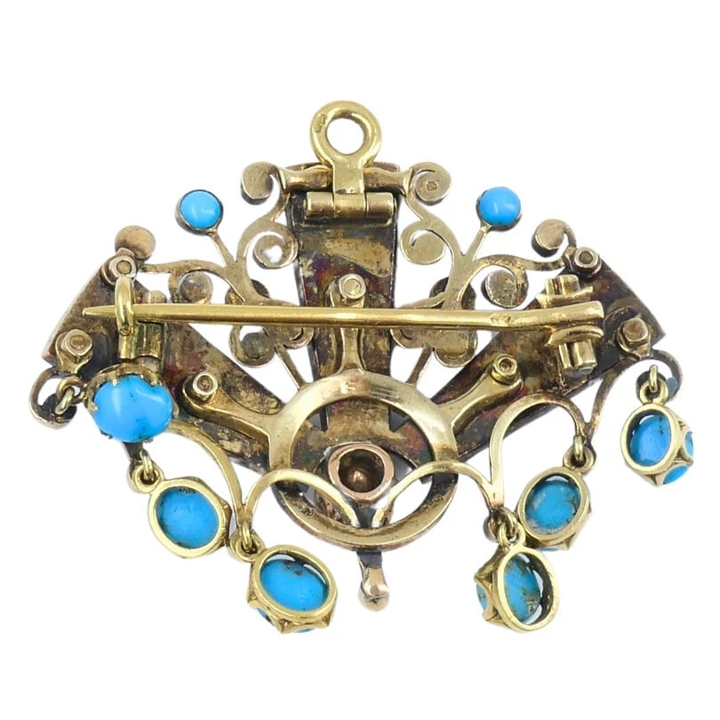 Victorian BROOCH Gold Turquoise Diamond Antique Pin Estate Jewelry - 6