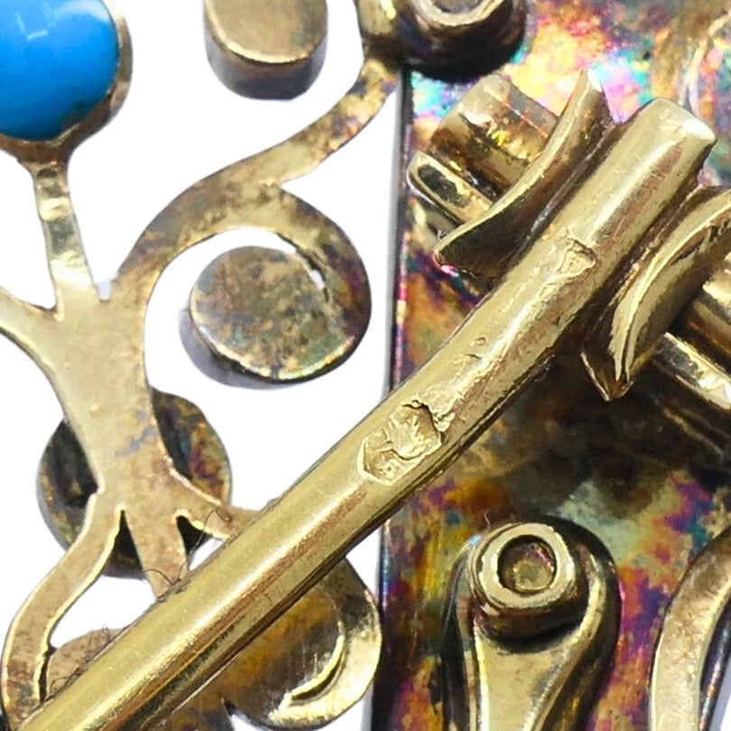 Victorian BROOCH Gold Turquoise Diamond Antique Pin Estate Jewelry - 7