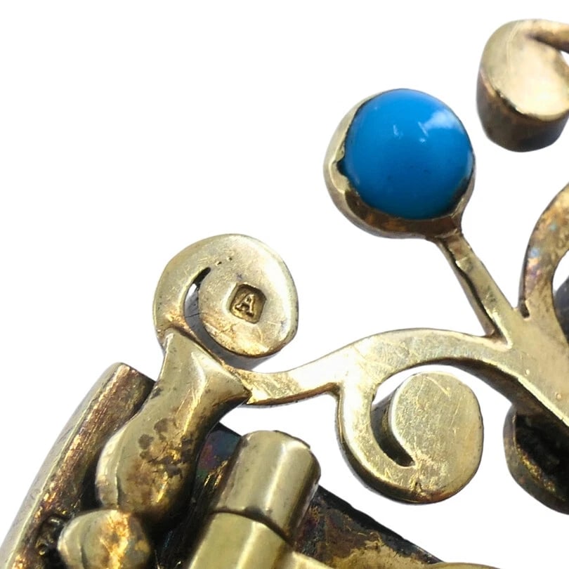 Victorian BROOCH Gold Turquoise Diamond Antique Pin Estate Jewelry - 8