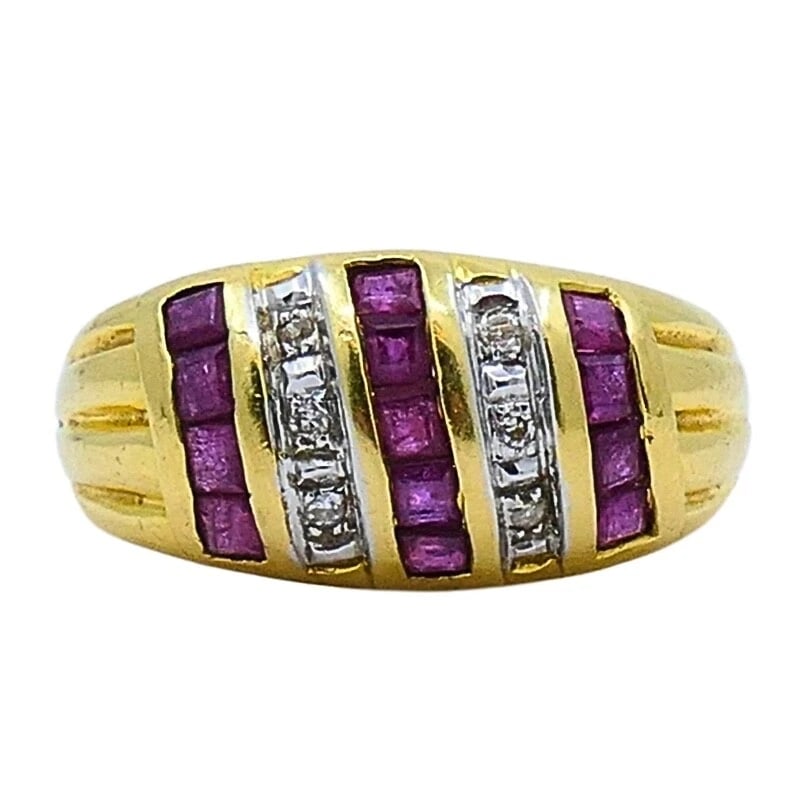 Vintage Dome Ring 18k Gold French Diamond Ruby (1 of 8)