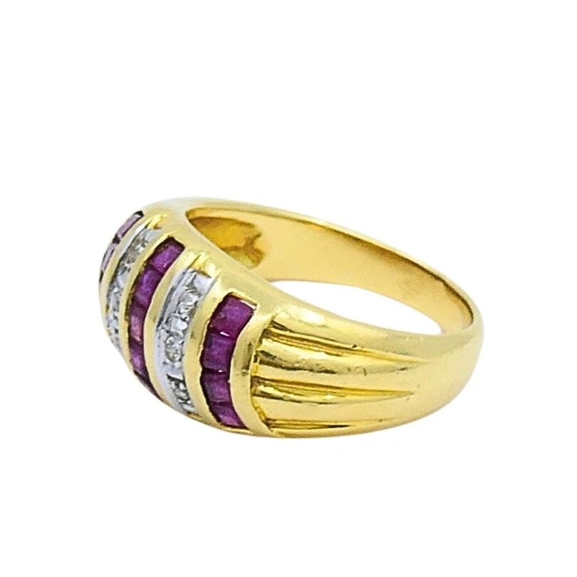 Vintage Dome Ring 18k Gold French Diamond Ruby - 4