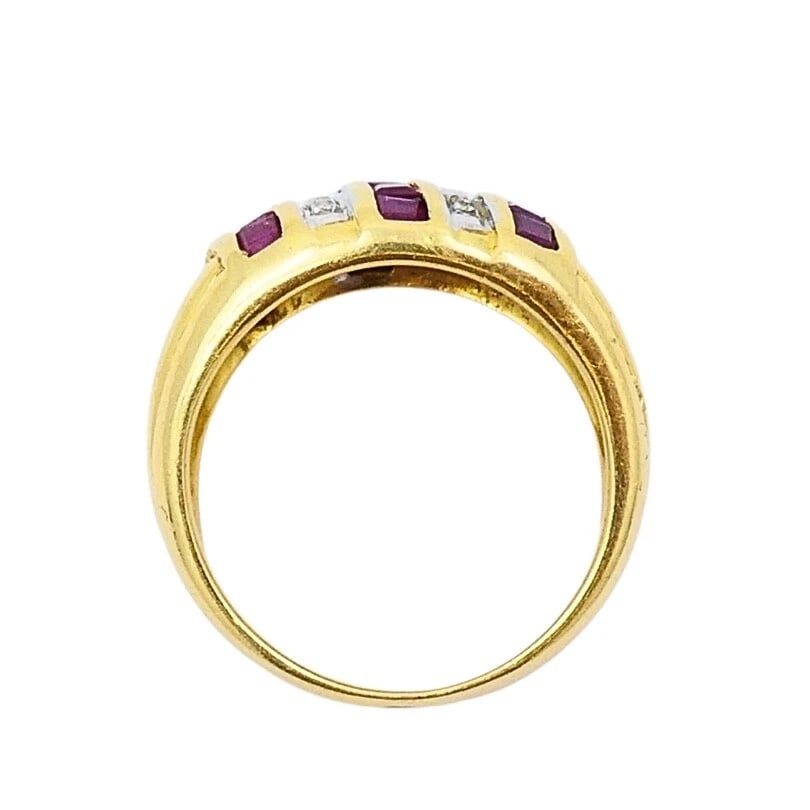 Vintage Dome Ring 18k Gold French Diamond Ruby - 6