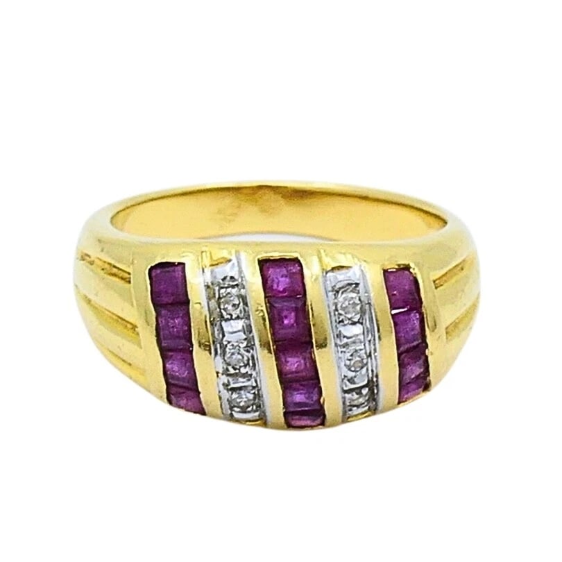 Vintage Dome Ring 18k Gold French Diamond Ruby - 7