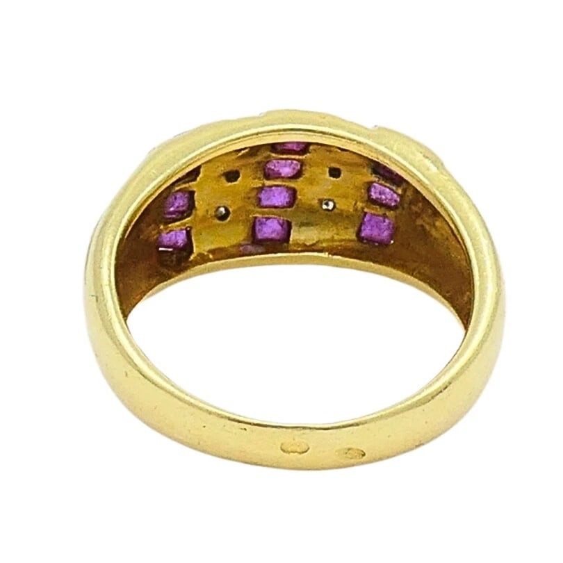 Vintage Dome Ring 18k Gold French Diamond Ruby - 8