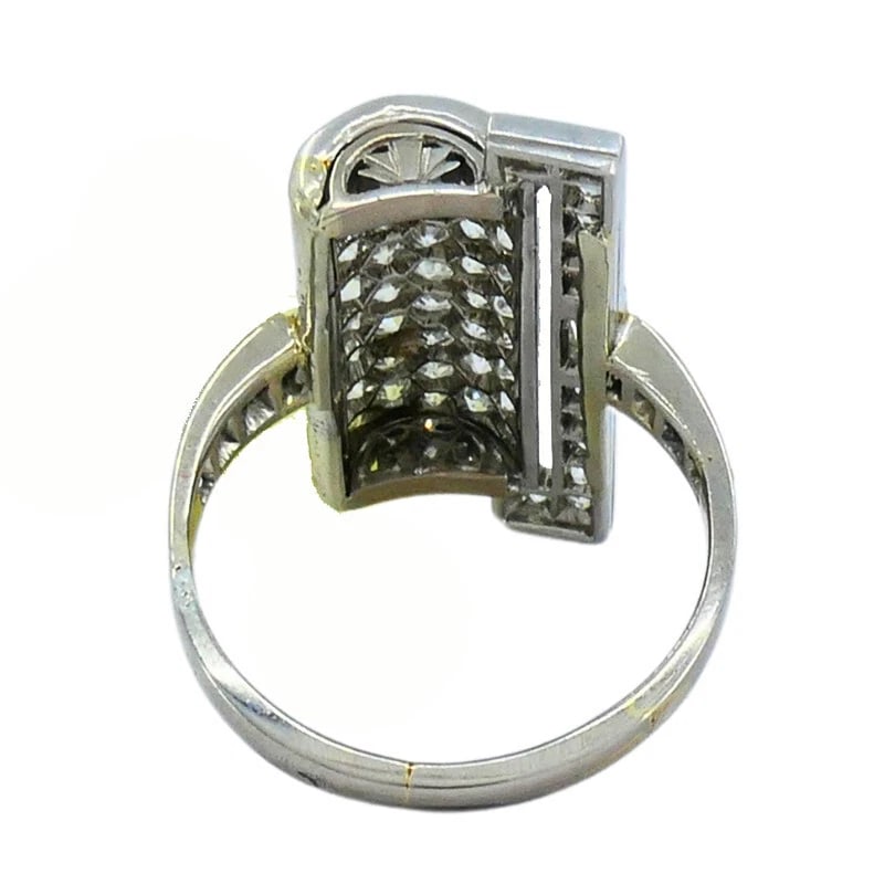 Art Deco RING Platinum Old European Cut Diamond French Estate Jewelry - 10