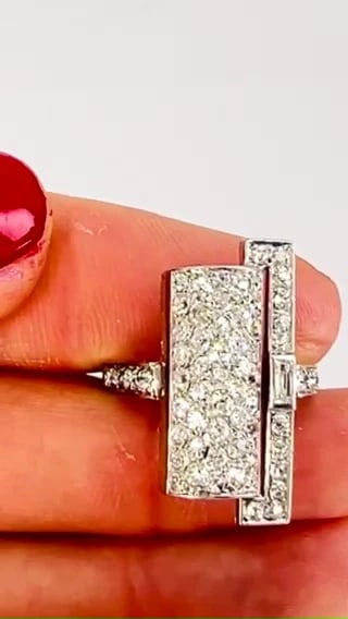 Art Deco RING Platinum Old European Cut Diamond French Estate Jewelry - 2