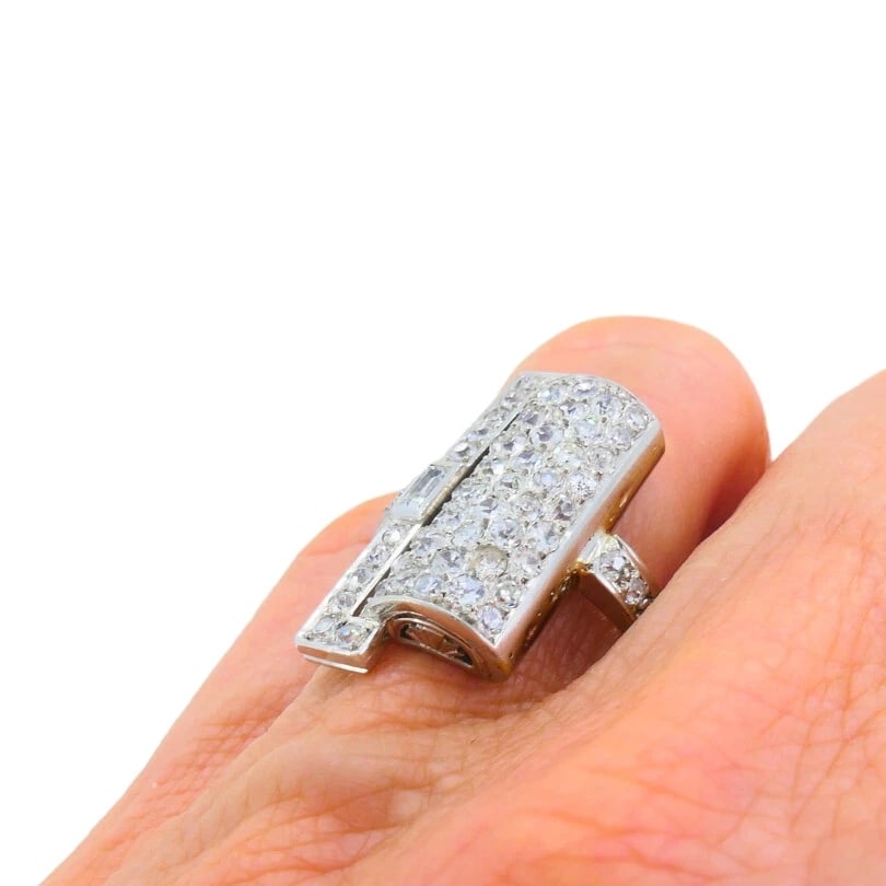 Art Deco RING Platinum Old European Cut Diamond French Estate Jewelry - 4