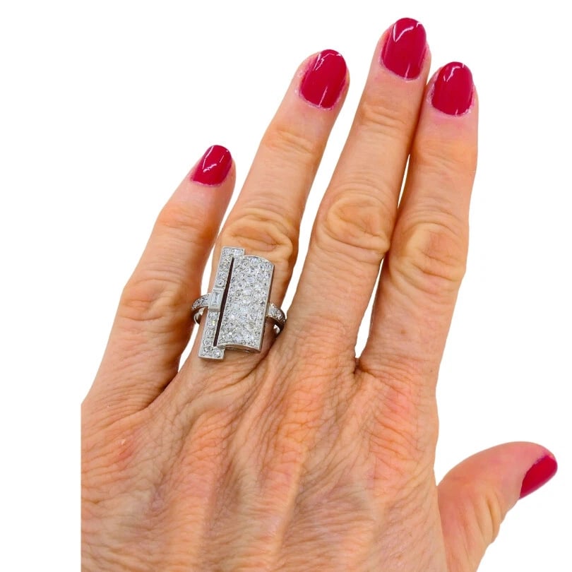 Art Deco RING Platinum Old European Cut Diamond French Estate Jewelry - 5