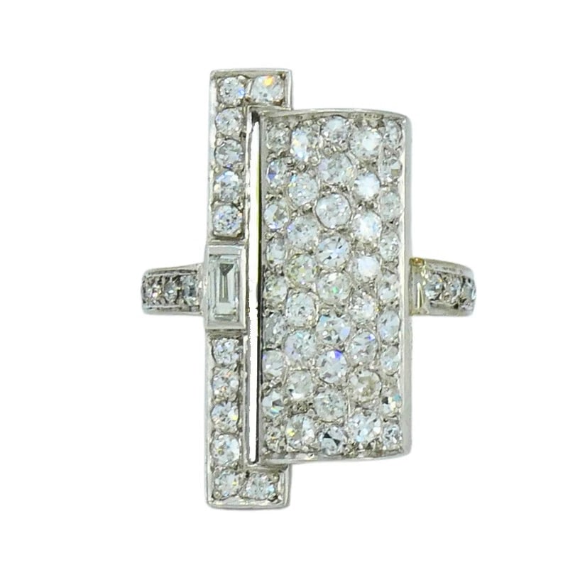 Art Deco RING Platinum Old European Cut Diamond French Estate Jewelry - 6