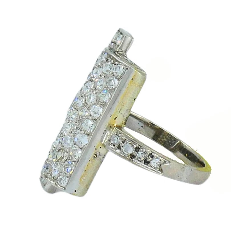 Art Deco RING Platinum Old European Cut Diamond French Estate Jewelry - 8