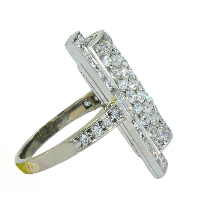 Art Deco RING Platinum Old European Cut Diamond French Estate Jewelry - 9