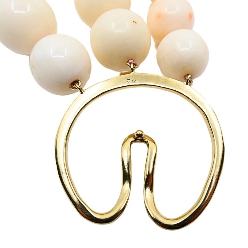 Angel Skin Coral Triple Strand Necklace 14K Gold - 10