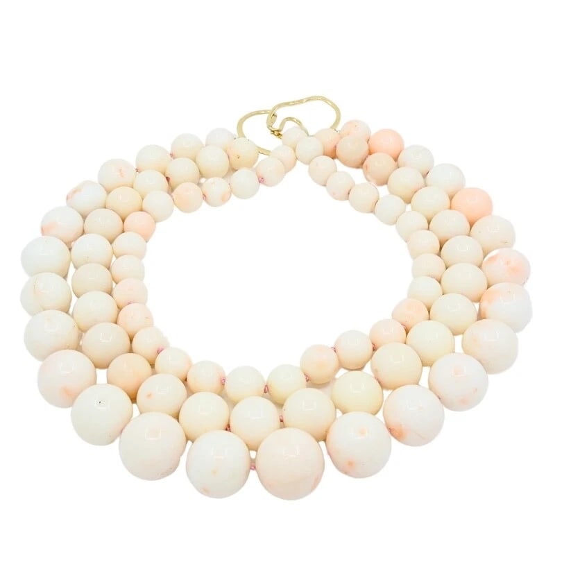 Angel Skin Coral Triple Strand Necklace 14K Gold - 4
