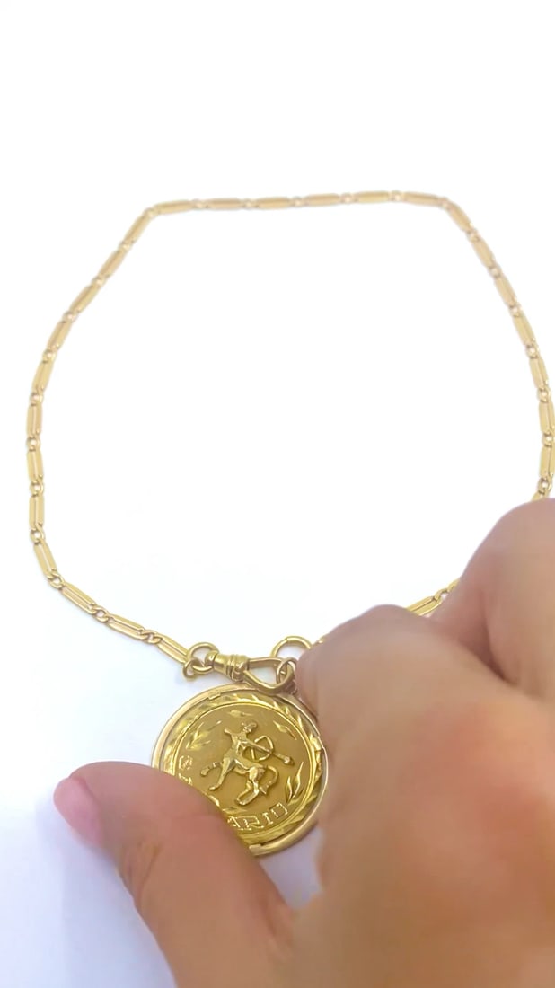 18k Gold Sagittarius Zodiac Pendant 10k Gold Watch Chain Necklace - 2