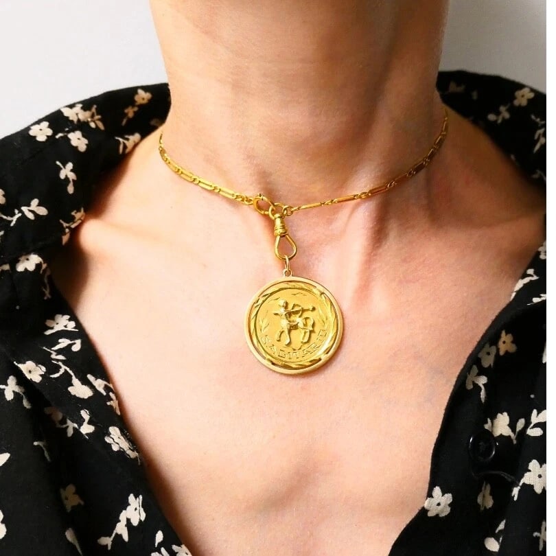 18k Gold Sagittarius Zodiac Pendant 10k Gold Watch Chain Necklace - 3