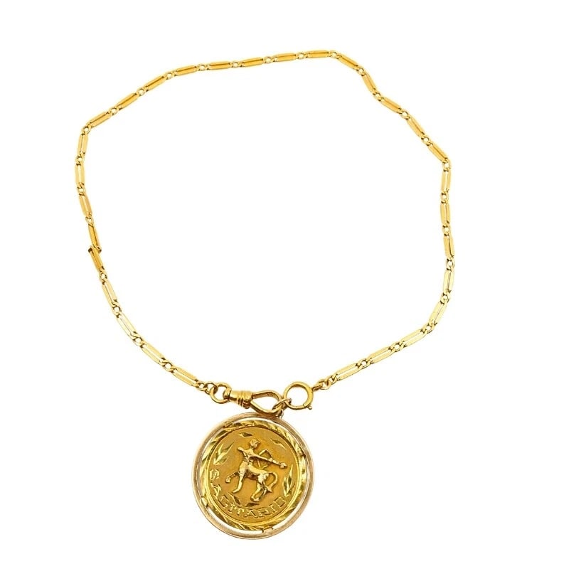 18k Gold Sagittarius Zodiac Pendant 10k Gold Watch Chain Necklace - 4