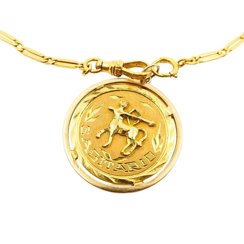 18k Gold Sagittarius Zodiac Pendant 10k Gold Watch Chain Necklace - 5
