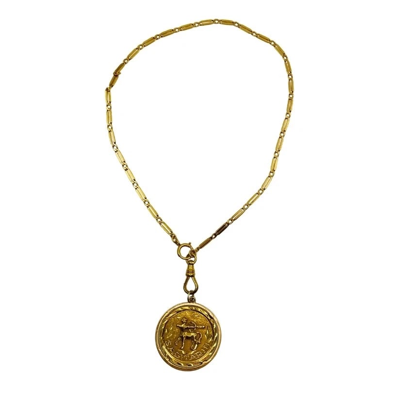 18k Gold Sagittarius Zodiac Pendant 10k Gold Watch Chain Necklace - 6