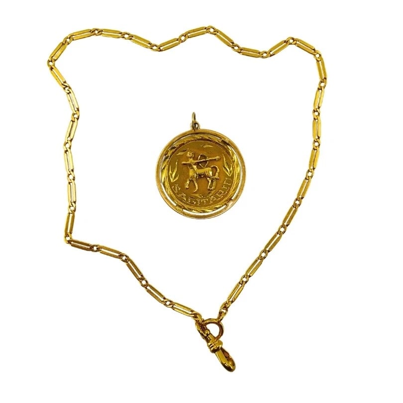 18k Gold Sagittarius Zodiac Pendant 10k Gold Watch Chain Necklace - 7