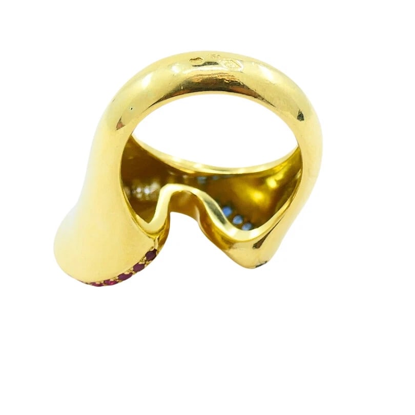 Vintage 18k Gold Gemstone Cocktail Ring French - 11