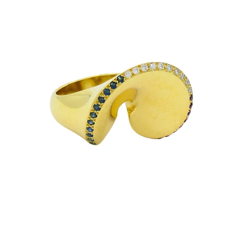 Vintage 18k Gold Gemstone Cocktail Ring French - 2