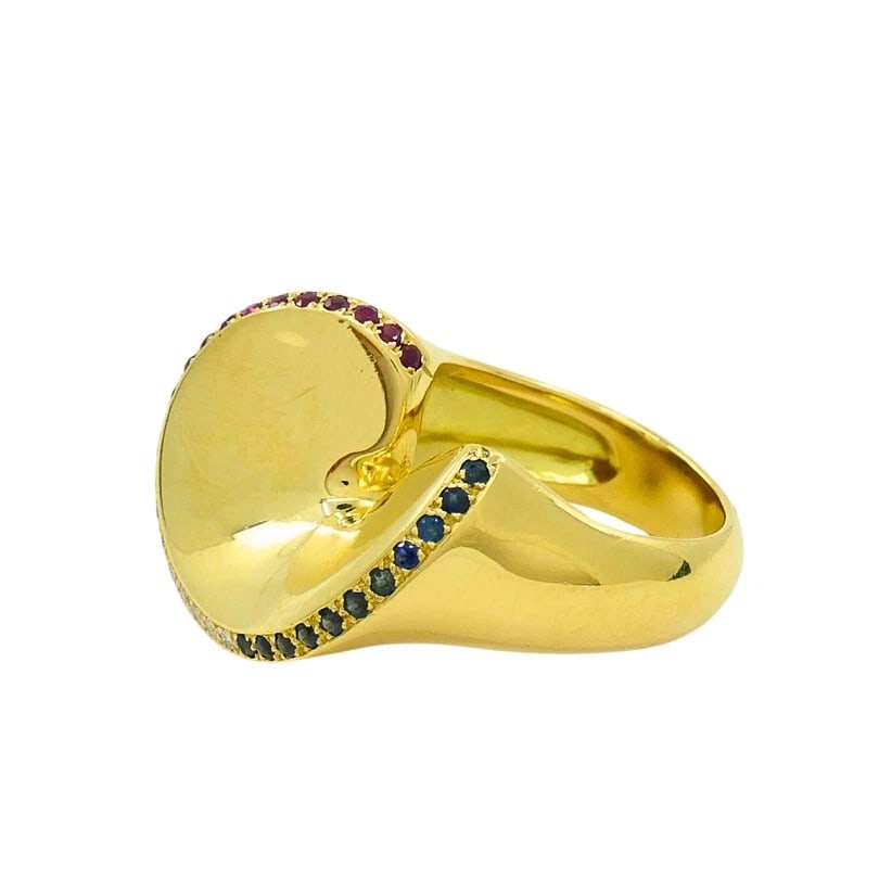 Vintage 18k Gold Gemstone Cocktail Ring French - 5