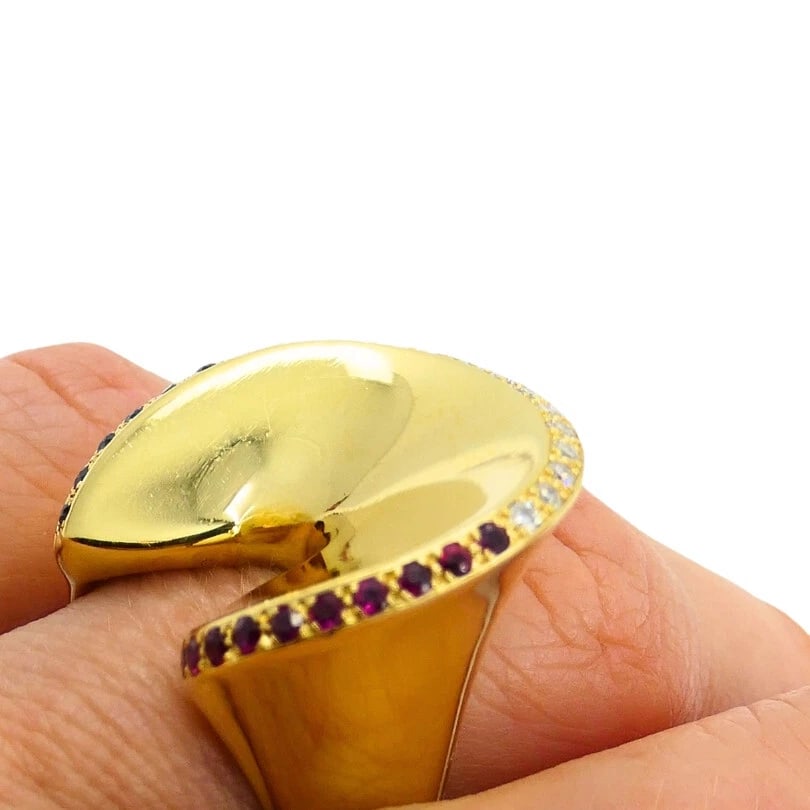 Vintage 18k Gold Gemstone Cocktail Ring French - 6