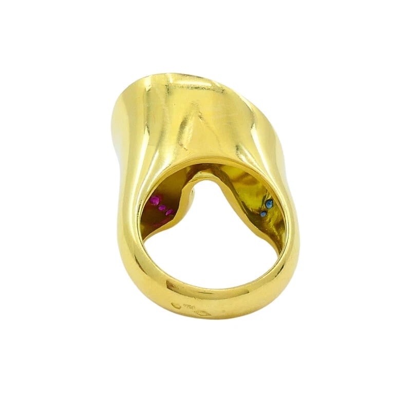 Vintage 18k Gold Gemstone Cocktail Ring French - 7