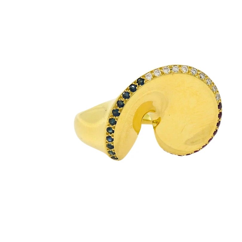 Vintage 18k Gold Gemstone Cocktail Ring French - 8