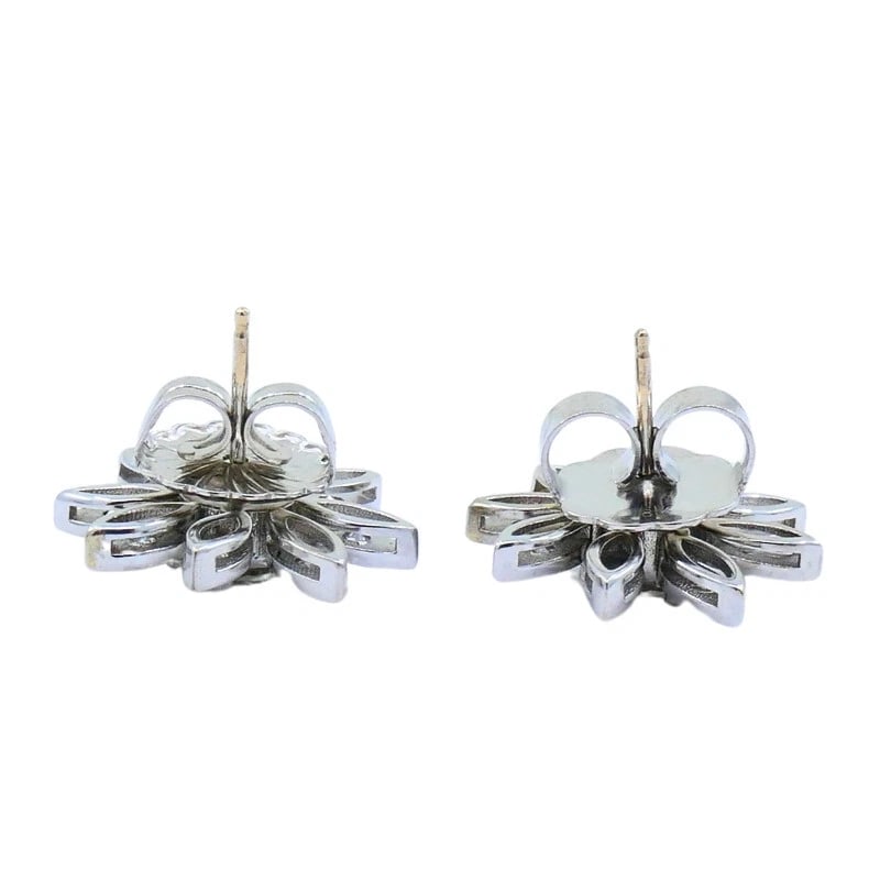 Diamond Floral Stud EARRINGS 14k Gold Estate Jewelry - 6