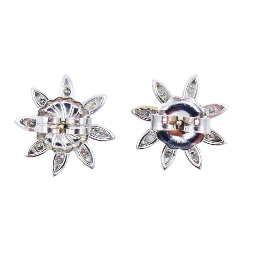 Diamond Floral Stud EARRINGS 14k Gold Estate Jewelry - 8