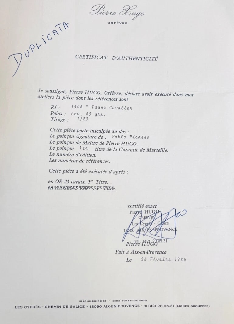 Pablo PICASSO Design Faune Cavalier 23k Gold Medallion PENDANT Estate Jewelry - 3