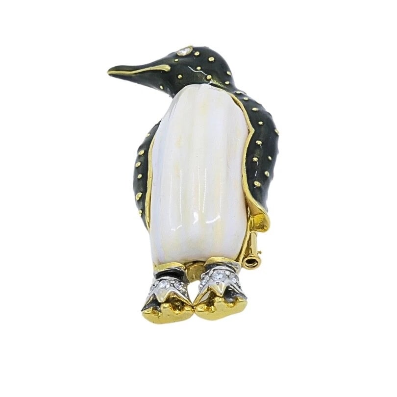 Aldo Cipullo for Cartier Brooch Penguin Enamel Diamond 18K Gold - 5