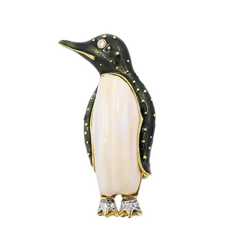 Aldo Cipullo for Cartier Brooch Penguin Enamel Diamond 18K Gold - 8