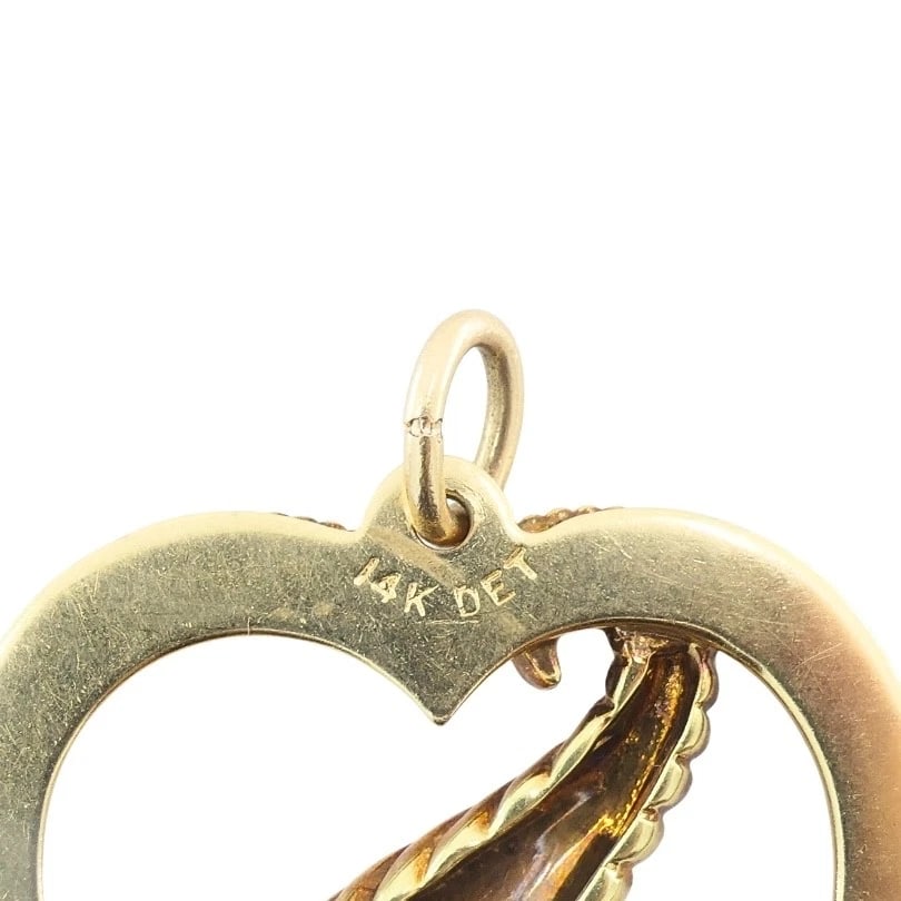 Vintage 14k Gold Heart Pendant Gemstone Cornucopia Design - 9