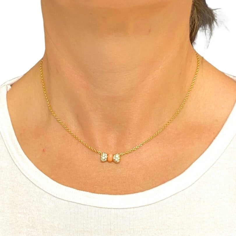 Van Cleef & Arpels Necklace 18k Gold Coral Diamond Bow Pendant - 3