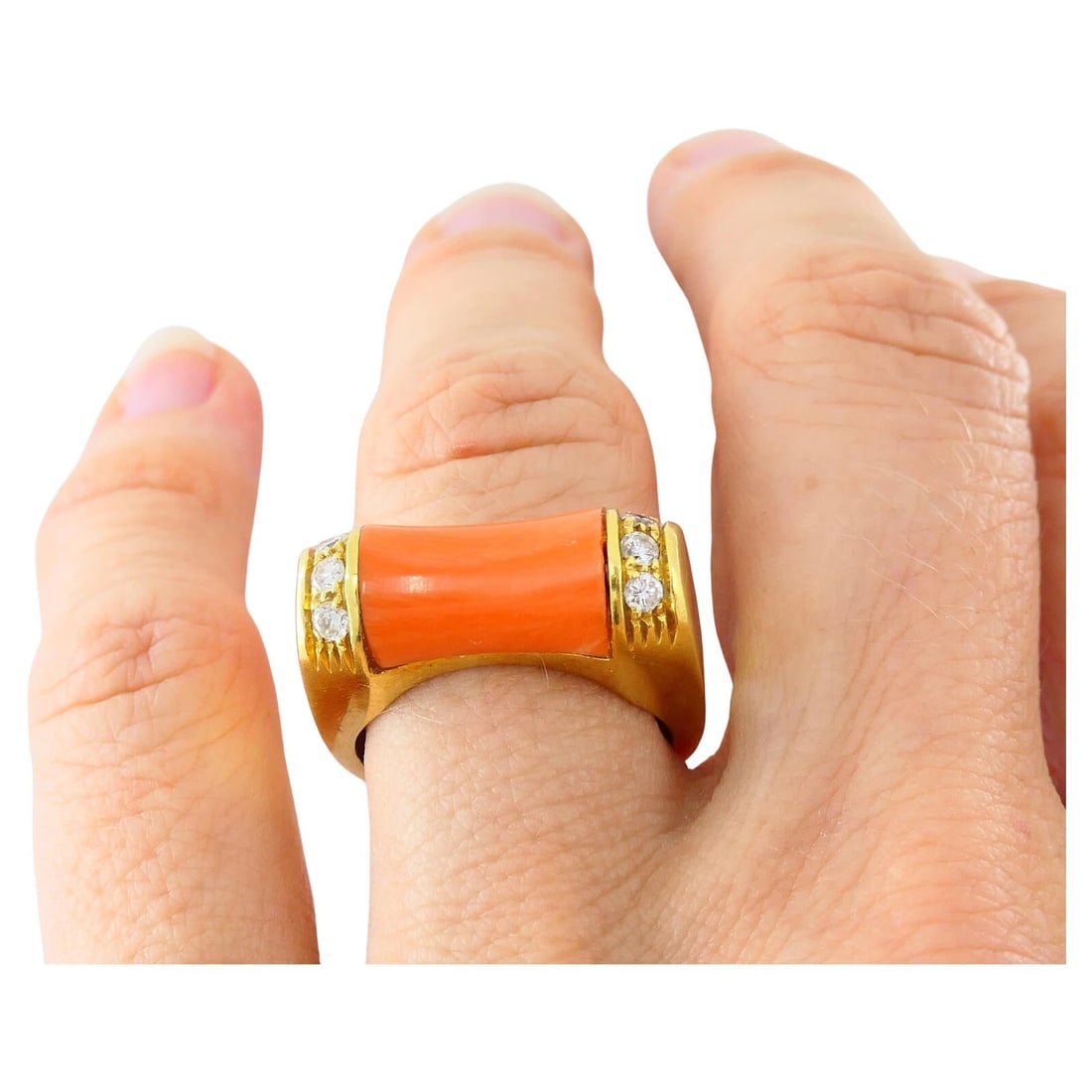 Van Cleef & Arpels Ring Coral Diamond 18k Gold - 2