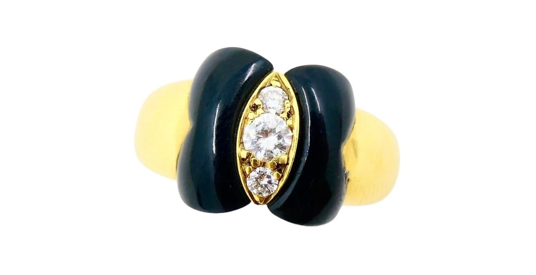 Van Cleef & Arpels Onyx Ring Diamond Papillon Ring - 5
