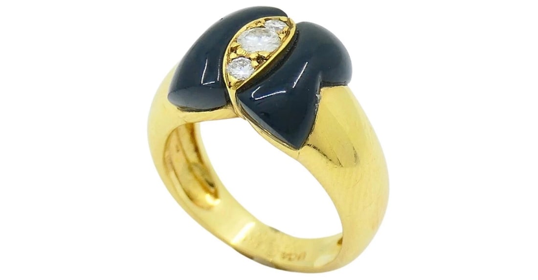 Van Cleef & Arpels Onyx Ring Diamond Papillon Ring - 6