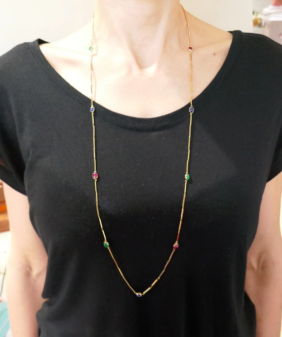 David WEBB Station NECKLACE Cabochon 18k Gold Vintage Estate Jewelry - 3