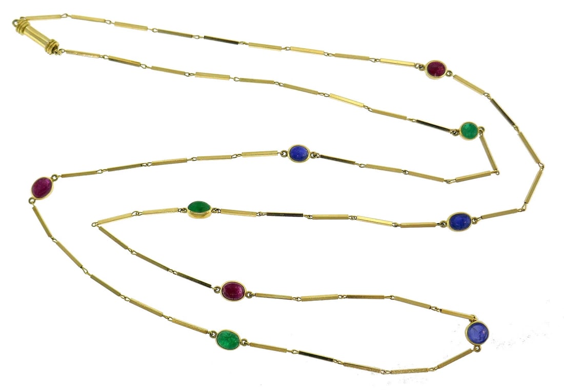 David WEBB Station NECKLACE Cabochon 18k Gold Vintage Estate Jewelry - 4