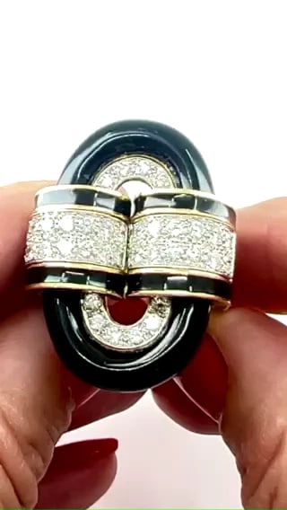 David Webb RING Diamond Gold Black Enamel Vintage Estate Jewelry - 2