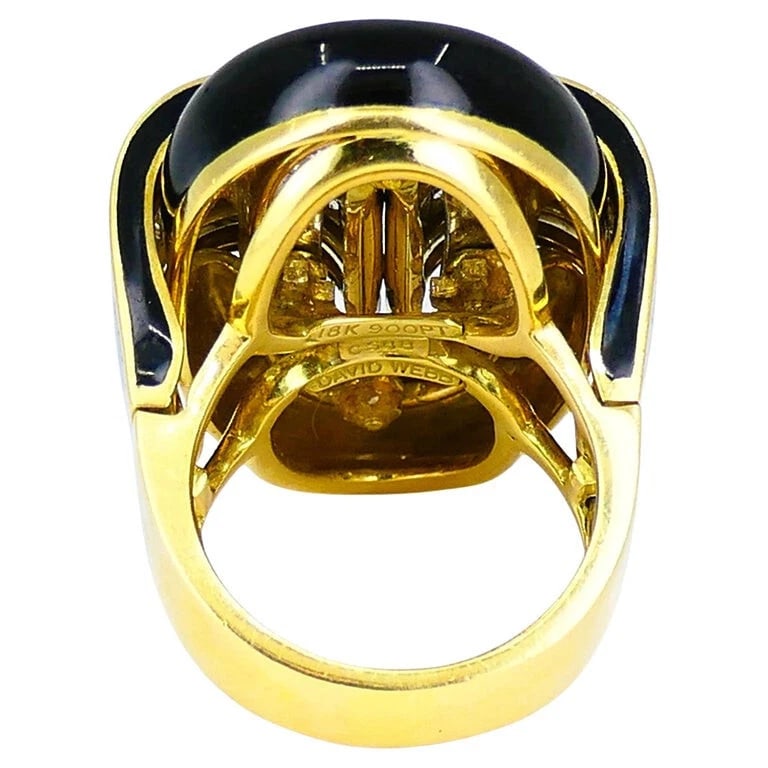David Webb RING Diamond Gold Black Enamel Vintage Estate Jewelry - 7