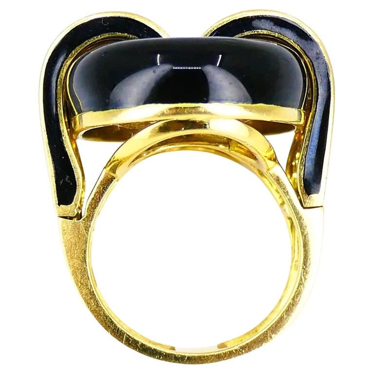 David Webb RING Diamond Gold Black Enamel Vintage Estate Jewelry - 8