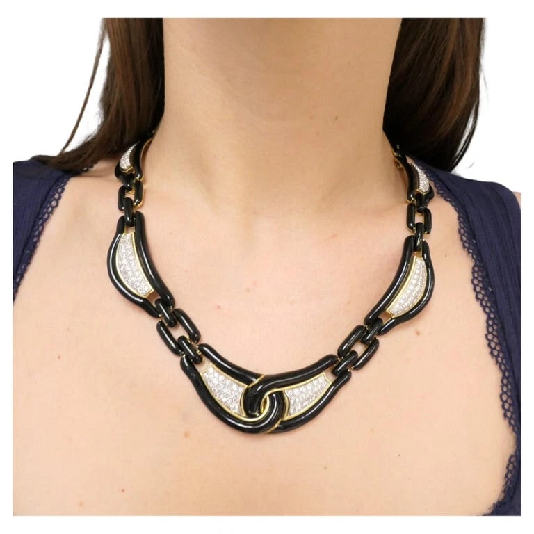 David Webb NECKLACE Diamond Gold Black Enamel Vintage Estate Jewelry - 3
