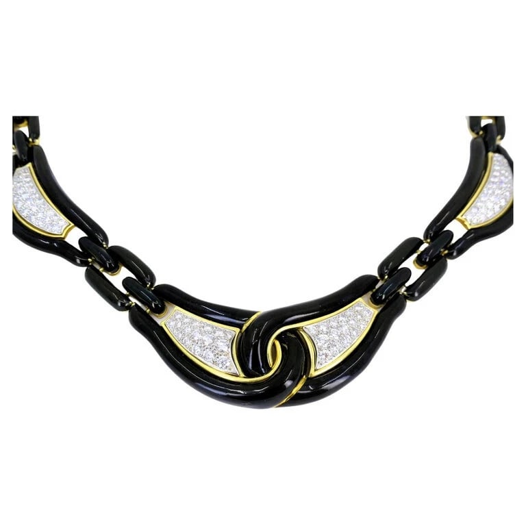David Webb NECKLACE Diamond Gold Black Enamel Vintage Estate Jewelry - 5