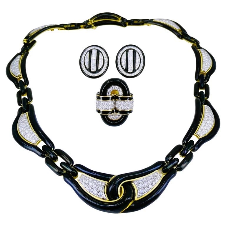 David Webb NECKLACE Diamond Gold Black Enamel Vintage Estate Jewelry - 8