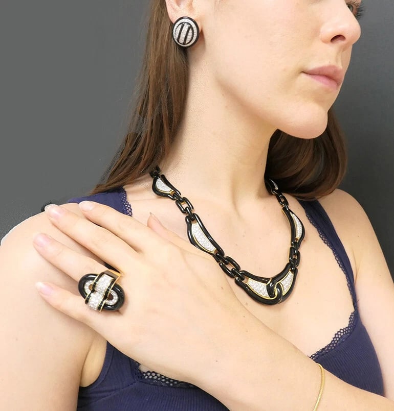 David Webb NECKLACE Diamond Gold Black Enamel Vintage Estate Jewelry - 9