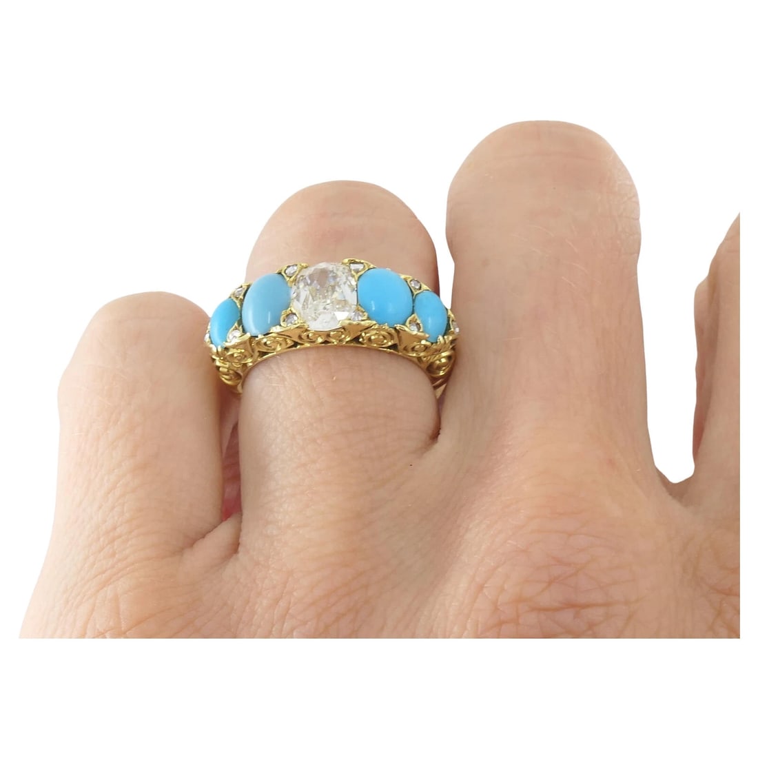 Turquoise Ring Antique Diamond Ring 18k Gold - 10