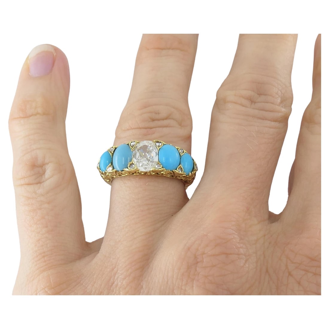 Turquoise Ring Antique Diamond Ring 18k Gold - 2
